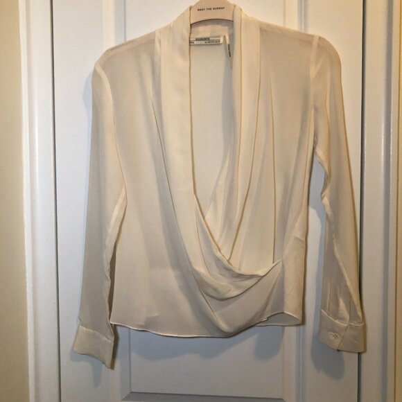 All Saints 100% Silk Wrap Long Sleeve Blouse Cream Size 4 NWOT - Picture 1 of 8
